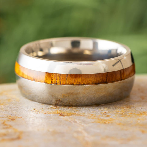 Koa Wood and Titanium Wedding Band