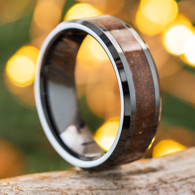 Dinosaur Bone Wedding Band in Black Ceramic