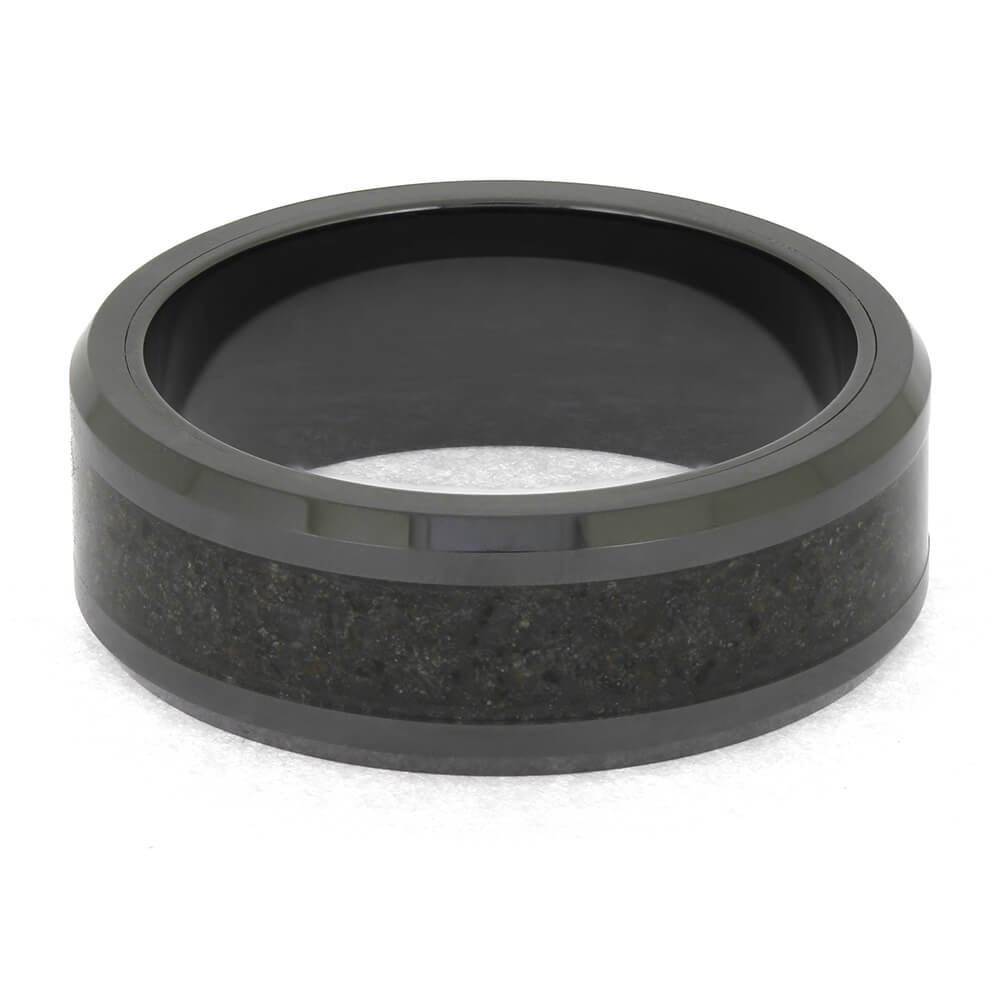 Black Ceramic Wedding Band with Fossil