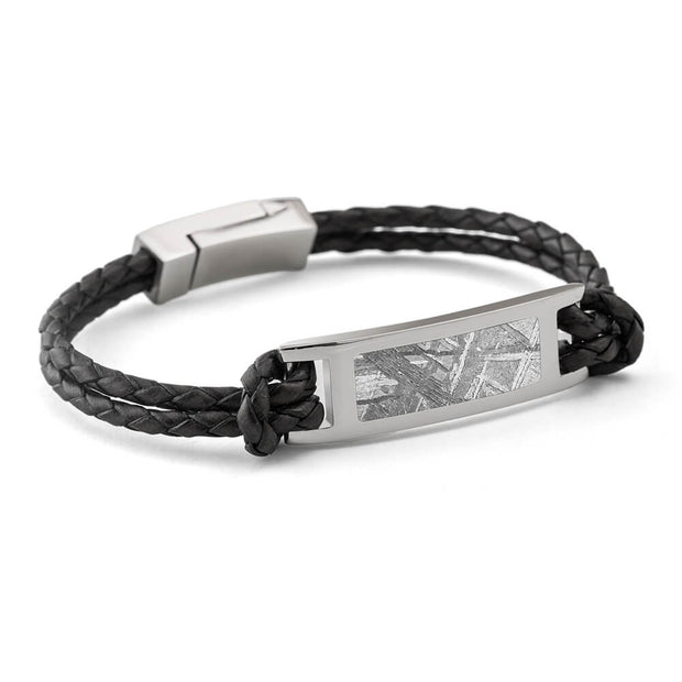 Meteorite Bracelet with Black Leather Straps