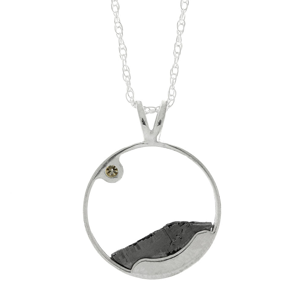 Sterling Silver Necklace with Meteorite and Moissanite