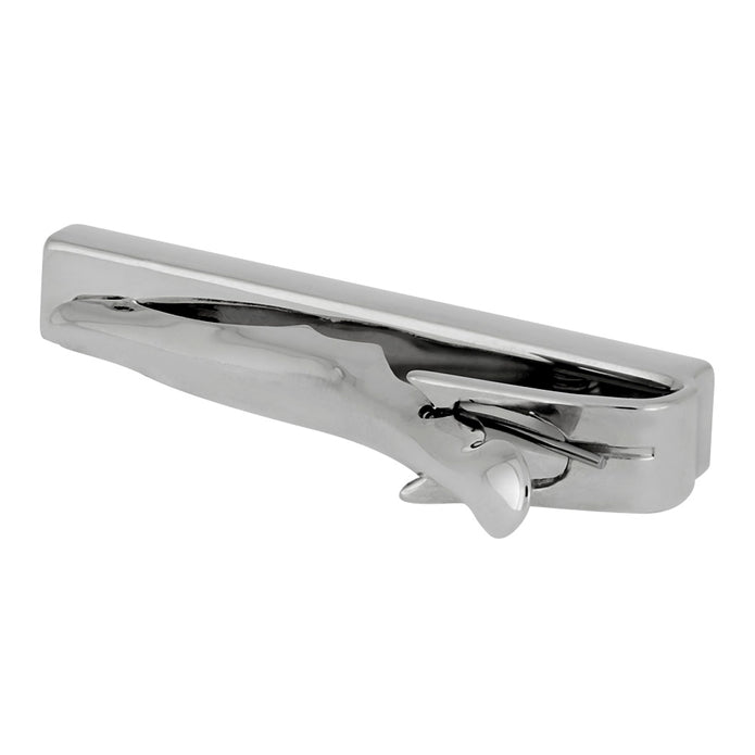 Silver tie clip on a white background
