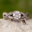Twisted Moissanite Engagement Ring in 14k White Gold with Meteorite and Diamond Accents