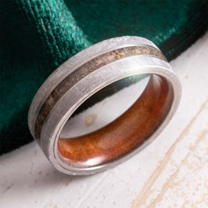 Meteorite Wedding Band with Fossil and Wood Inlays