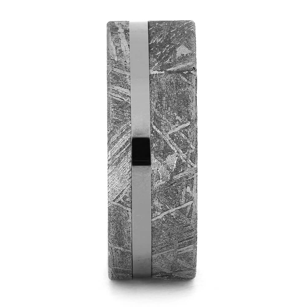 Men's Meteorite Wedding Band with Titanium Pinstripe-3748 - Jewelry by Johan