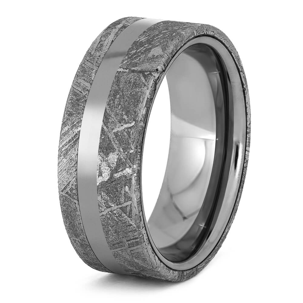 Men's Meteorite Wedding Band with Titanium Pinstripe-3748 - Jewelry by Johan