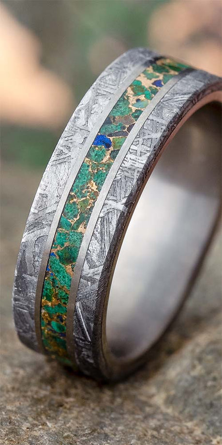 Meteorite and Stone Wedding Band in Titanium | Jewelry by Johan