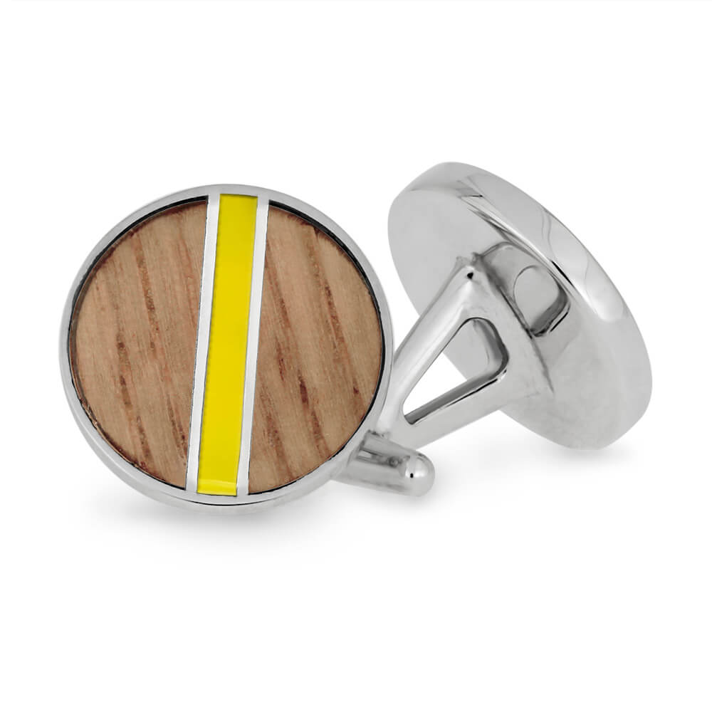 Yellow enamel Baseball Bat Cuff Links featuring real game-used wood in a polished silver-tone setting.