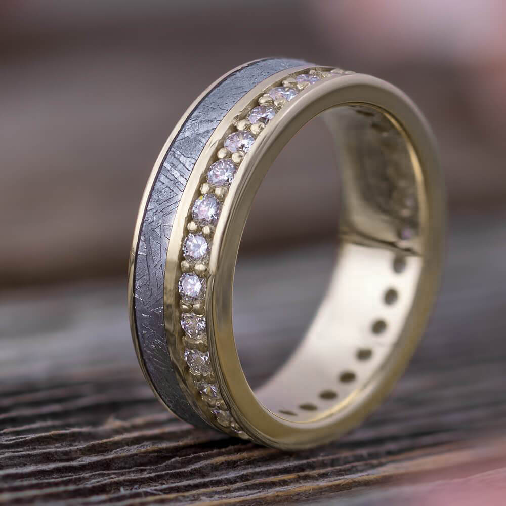 Authentic Meteorite & Diamond Eternity Ring in Solid Gold-DJ1012 - Jewelry by Johan