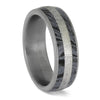 Mokume Meteorite Titanium Ring with brushed finish and Gibeon meteorite inlay, 6mm wide. Unique men's wedding band in stock, size 8.25.