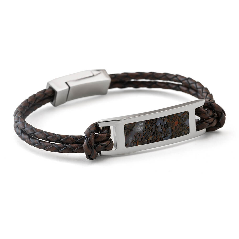 by Jewelry by Johan Premium Dinosaur Bone and Leather Bracelet with Stainless Steel Setting 000610