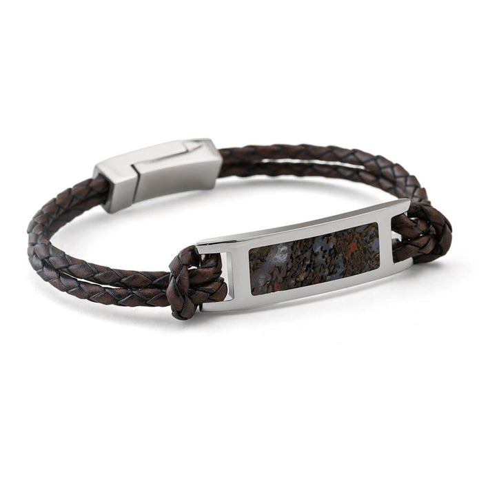 by Jewelry by Johan Premium Dinosaur Bone and Leather Bracelet with Stainless Steel Setting 000610