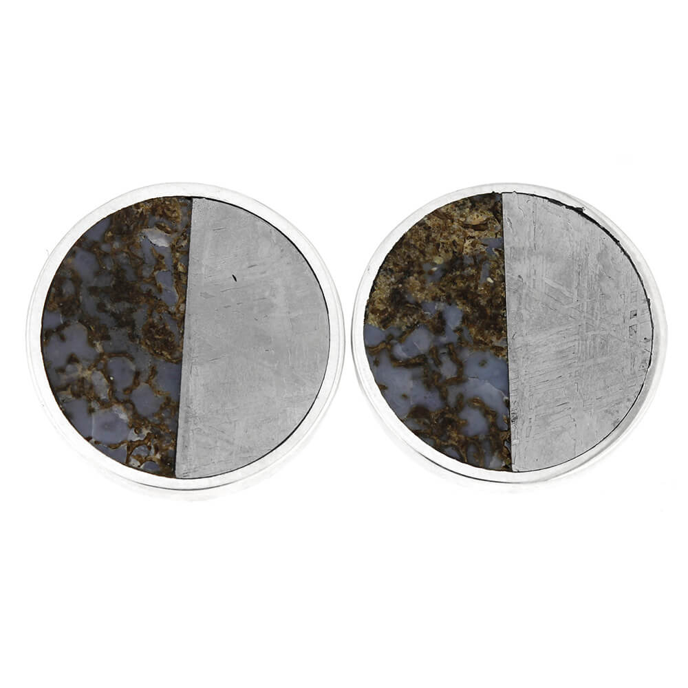 by Jewelry by Johan Intricately Patterned Dinosaur Bone and Meteorite Cufflinks 000605