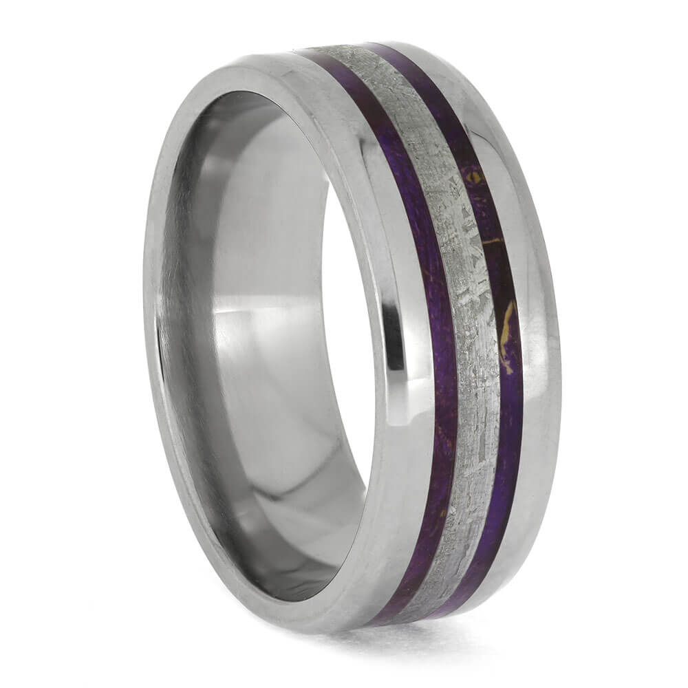 Meteorite and Purple Wood Wedding Band