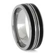 Silver ring with black inlay on a white background
