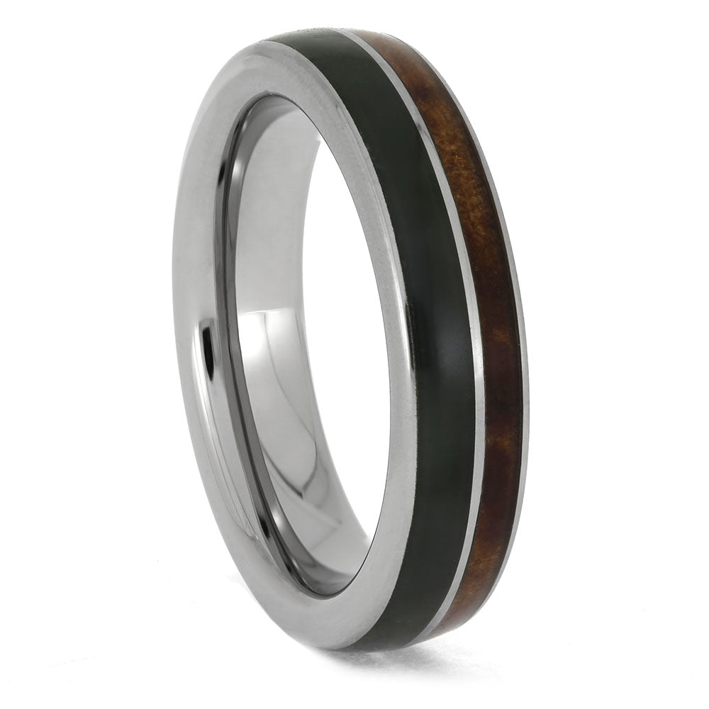 Jade and Redwood Ring in Titanium Band