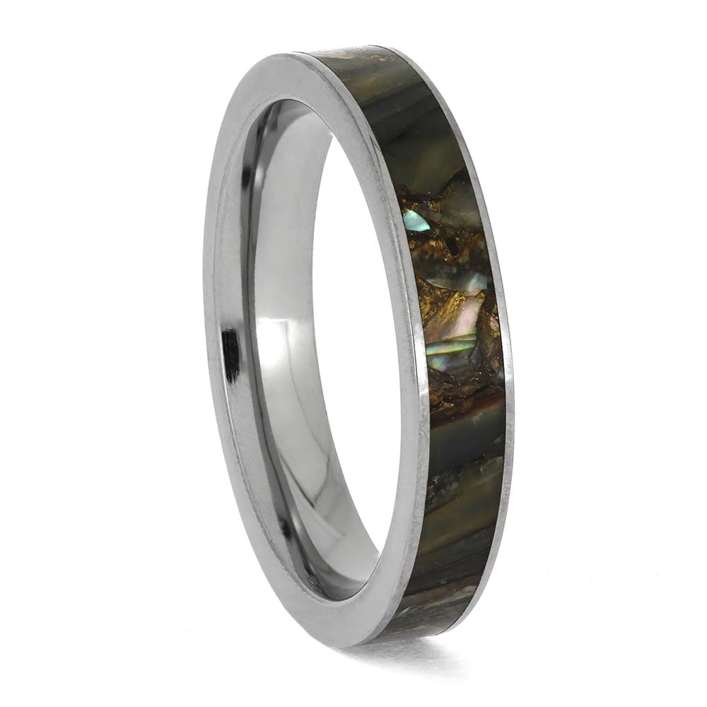 Bronze Abalone Ring in Titanium Wedding Band