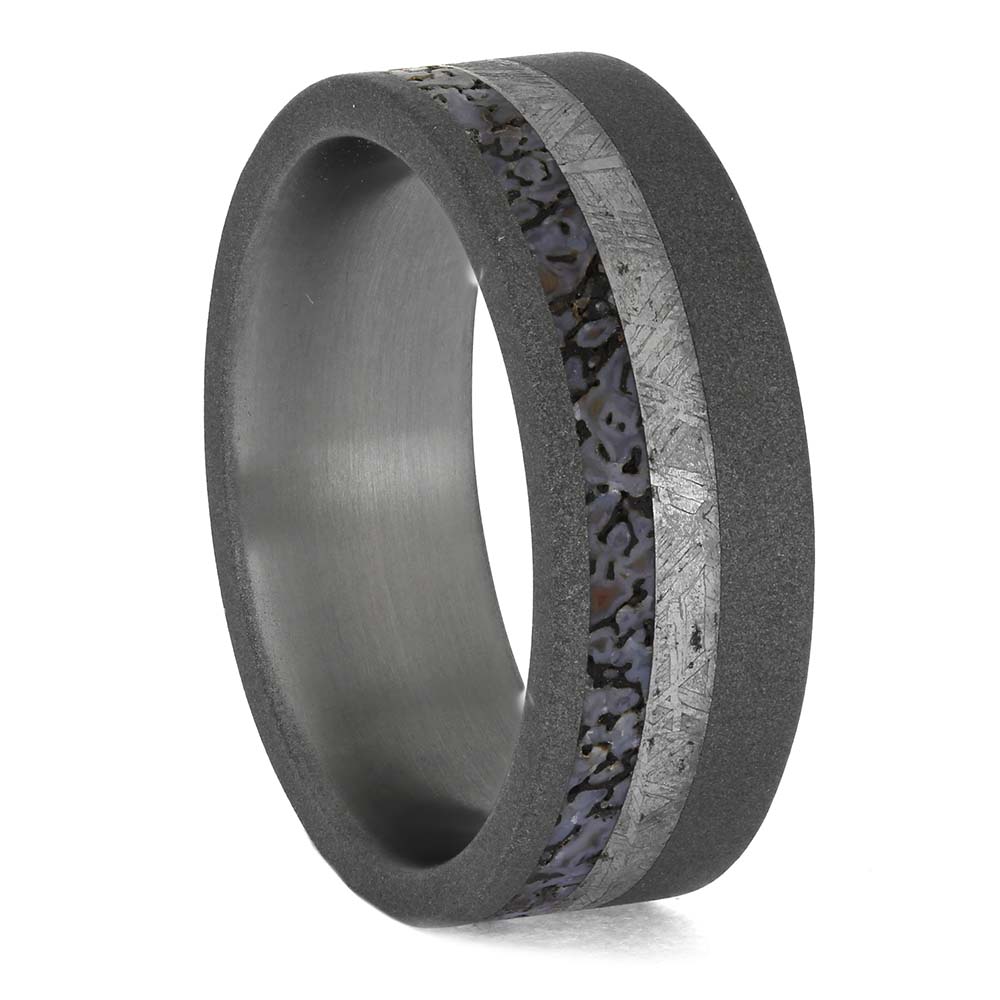 Premium Dinosaur Bone with Meteorite in Sandblasted Titanium
