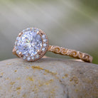 Gold Moissanite Halo Engagement Ring With Swirled Band-ST699-25M - Jewelry by Johan