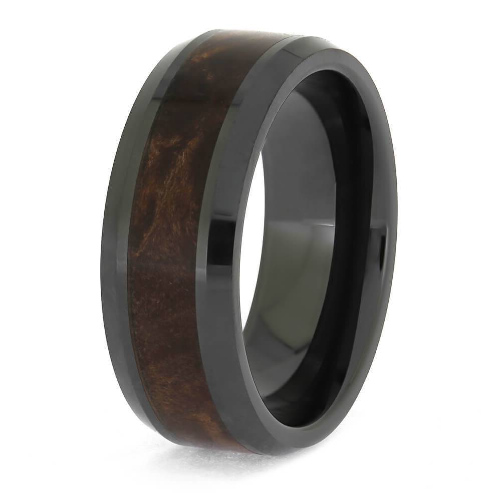 Black Ceramic Wedding Band with Wood Inlay
