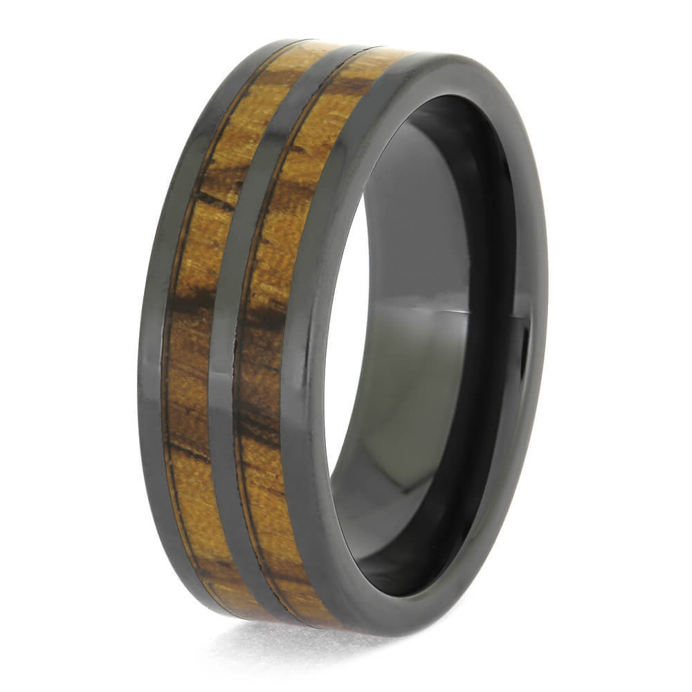 Black Wedding Band for Men with Wood