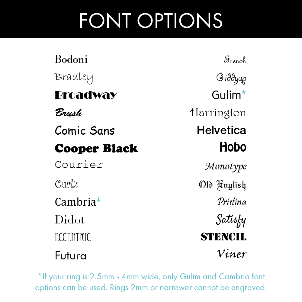 Jewelry by Johan Engraving Font Options
