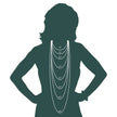 Silhouette of a woman with a necklace length chart on a white background