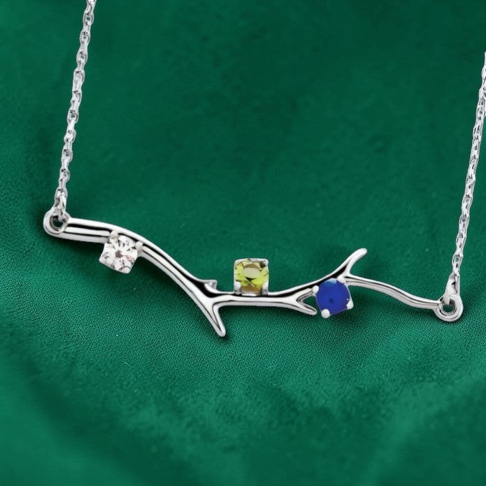 Silver Family Tree Necklace with 3 Birthstones