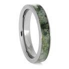 Side view of moss agate titanium wedding band