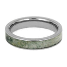 Moss agate wedding band in titanium, flat profile