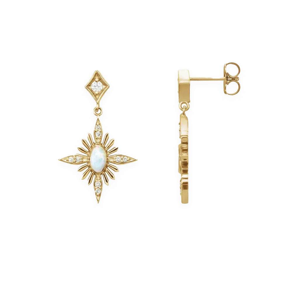 Yellow Gold Opal & Diamond Earrings