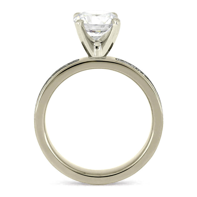White Gold inlaid with Meteorite Engagement ring, Diamond in prong setting.