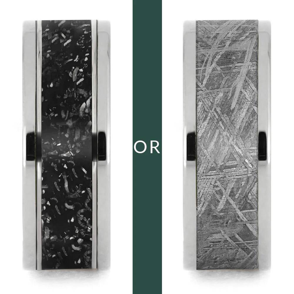 Genuine Meteorite Or Stardust Inlaid Modular Ring