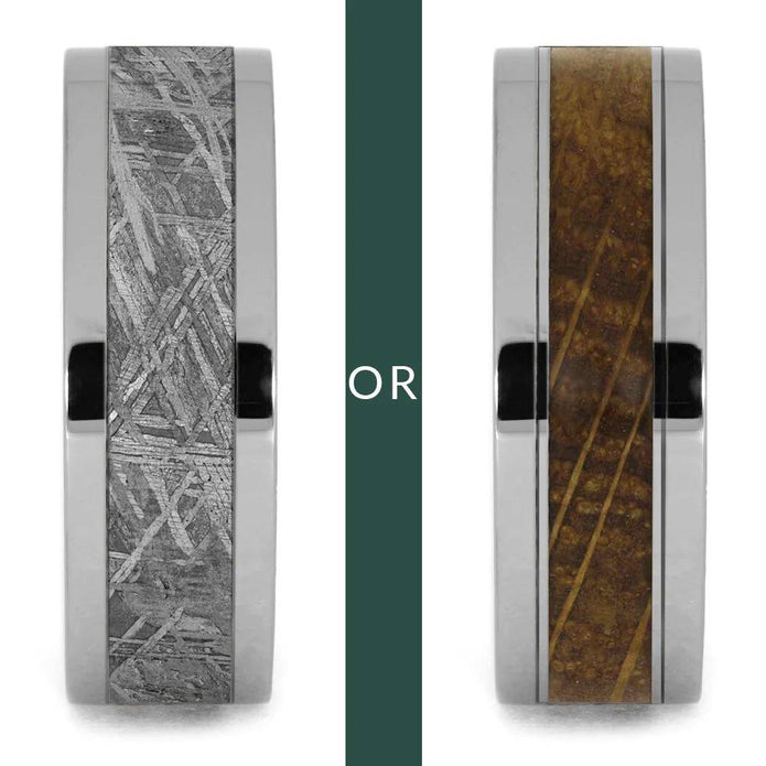 Comparison of meteorite and whiskey barrel oak ring inlays