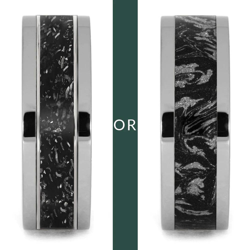 Black and White Modular Ring with Stardust or Composite Mokume Gane