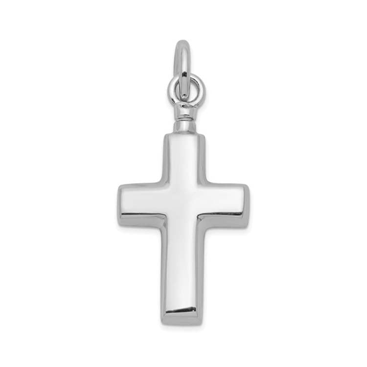 Silver cross pendant on a white background