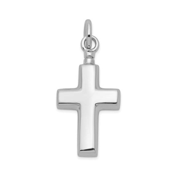 Silver cross pendant on a white background