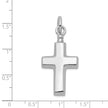 Silver cross pendant with measurement scale on a white background