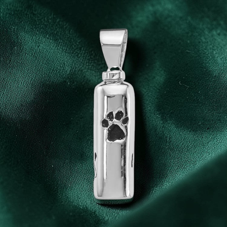Sterling Silver Urn Necklace with Paw Print Design