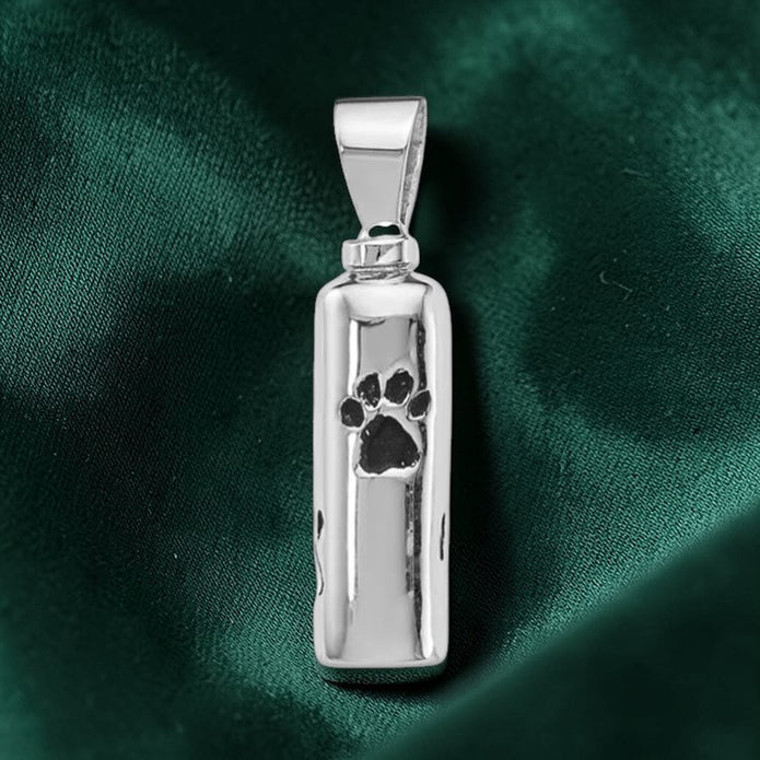 Sterling Silver Urn Necklace with Paw Print Design