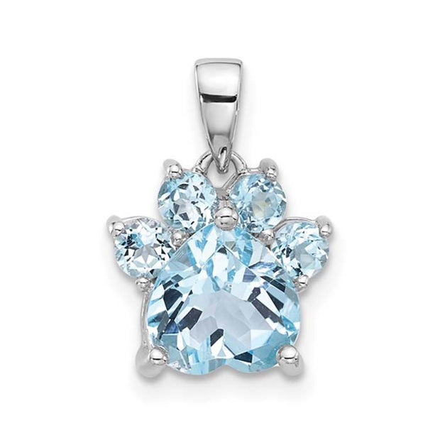 Sky Blue Topaz Memorial Paw Print Pendant