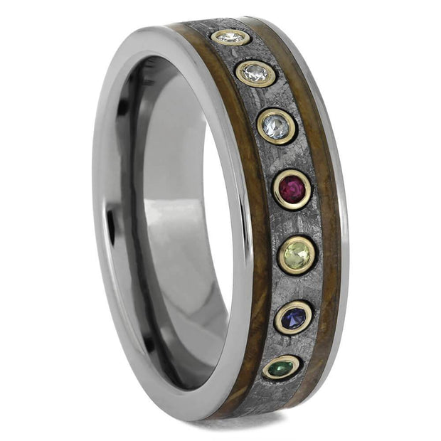 Titanium and Whiskey Wood Band with Stones