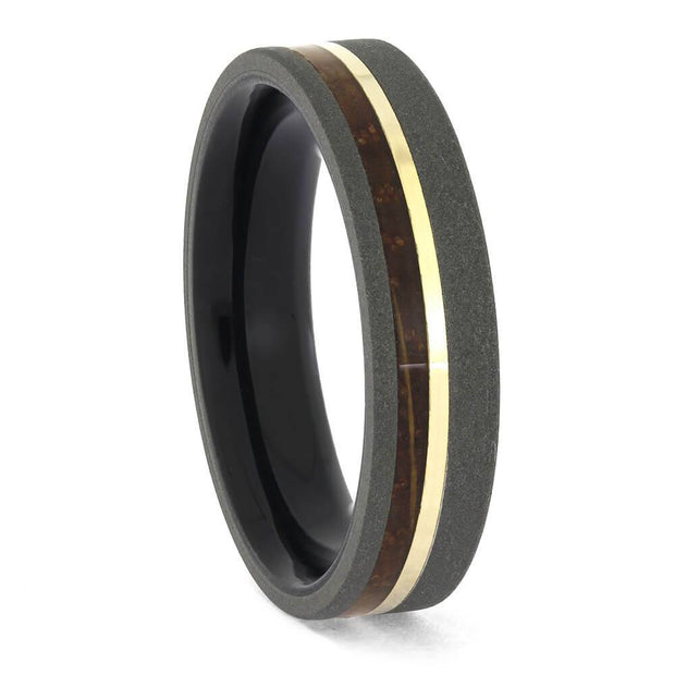 Ebony and Whiskey Wood Ring in Titanium