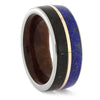 Dinosaur bone and lapis lazuli wedding band with rose gold pinstripe