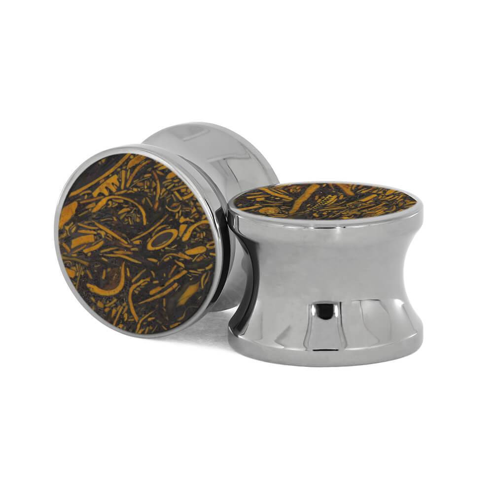 Titanium Coquina Jasper Ear Gauges - 5/8 | Jewelry By Johan