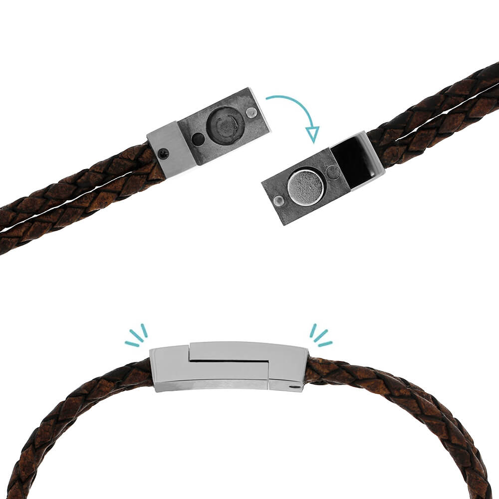 Zales Men's Brown Leather Bracelet with Magnetic Stainless Steel Clasp - 8.5