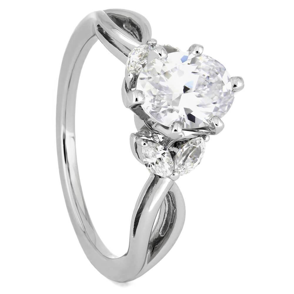 Oval Diamond Engagement Ring With Leaf Accented Band-ST676-13D - Jewelry by Johan