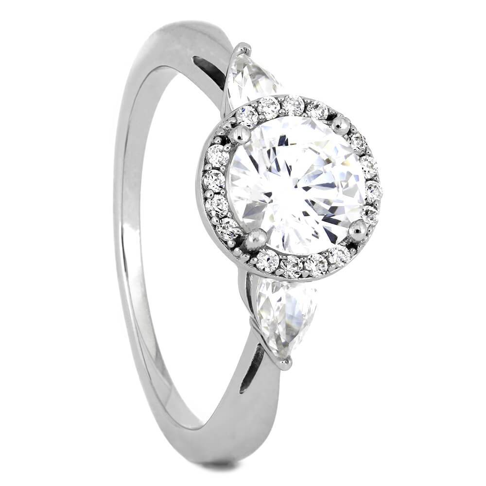 White Gold Moissanite Halo Engagement Ring With Diamond Accents-ST711-25M - Jewelry by Johan