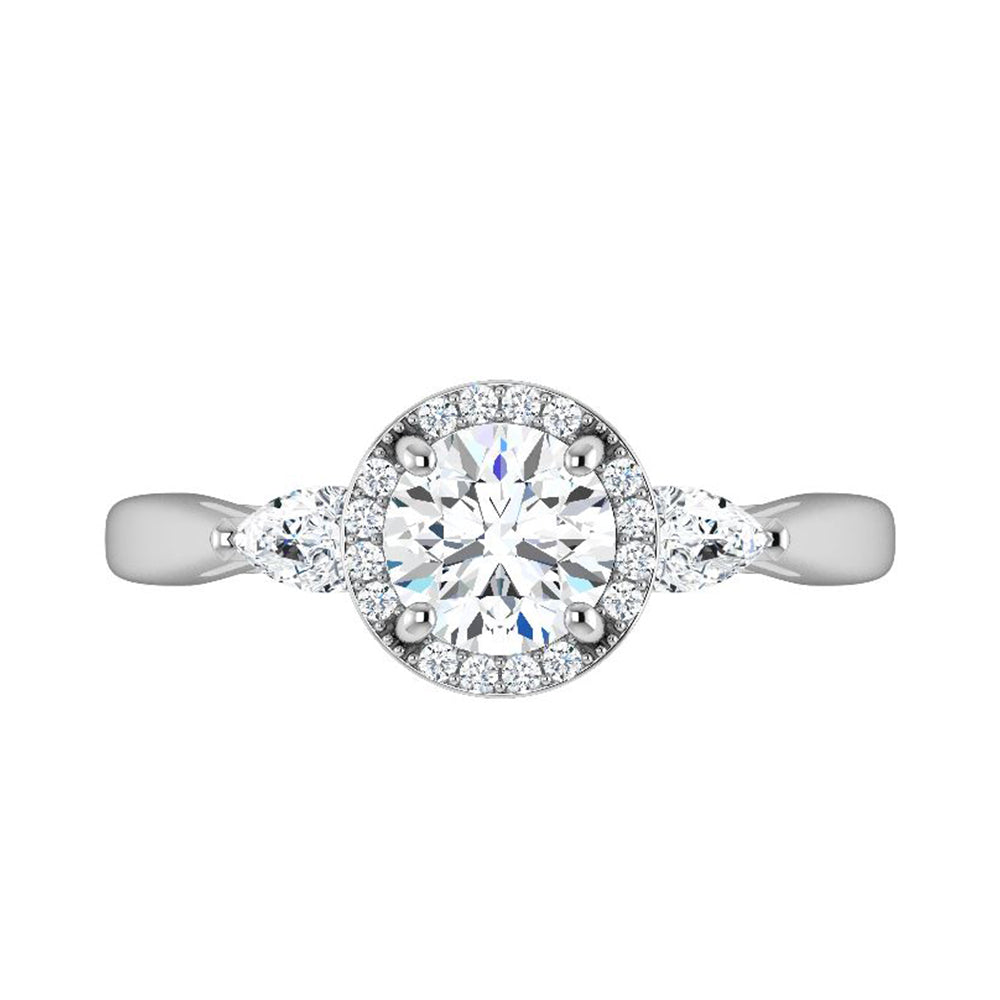 White Gold Moissanite Halo Engagement Ring With Diamond Accents-ST711-25M - Jewelry by Johan