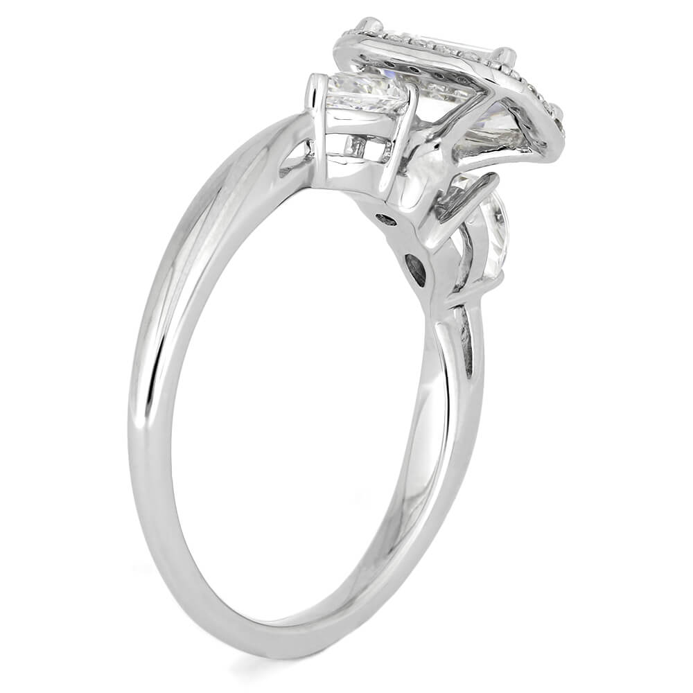 Emerald Cut Moissanite Halo Engagement Ring With Diamond Accents-ST711-27M - Jewelry by Johan